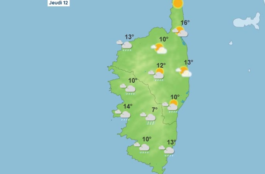 Météo pour ce jeudi 12 février 2026 en Corse