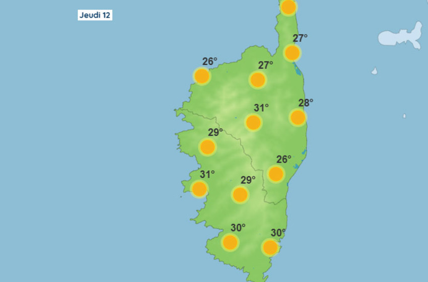Météo pour ce jeudi 12 juin 2025 en Corse