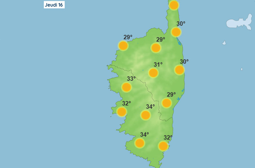 Météo pour ce jeudi 16 juillet 2026 en Corse