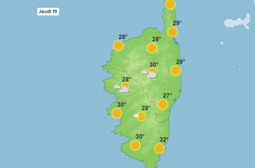 Météo pour ce jeudi 19 juin 2025 en Corse