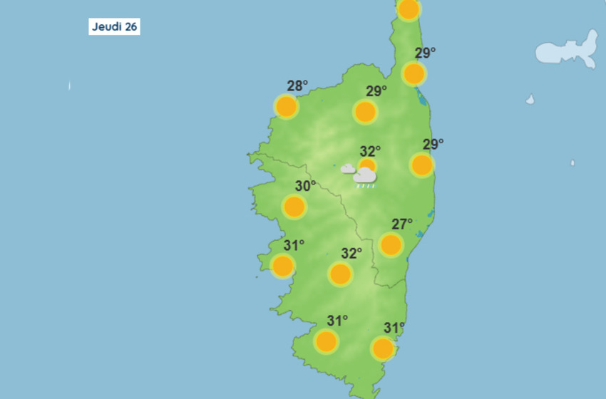 Météo pour ce jeudi 26 juin 2025 en Corse