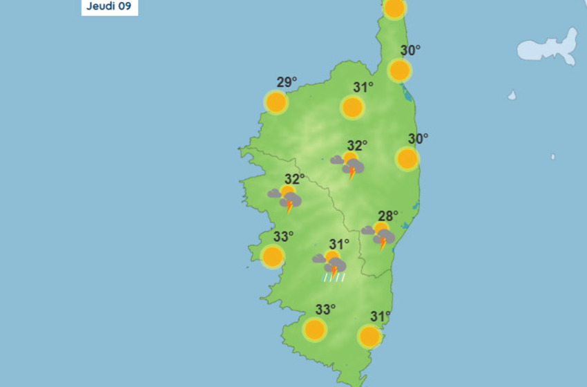 Météo pour ce jeudi 9 juillet 2026 en Corse
