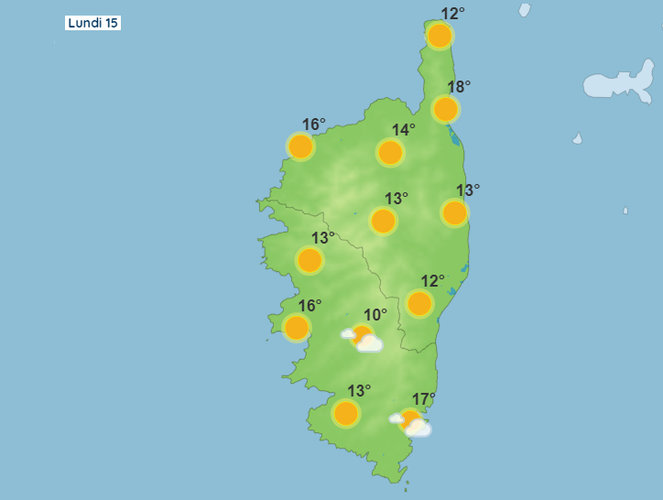Météo pour ce lundi 15 janvier 2024 en Corse