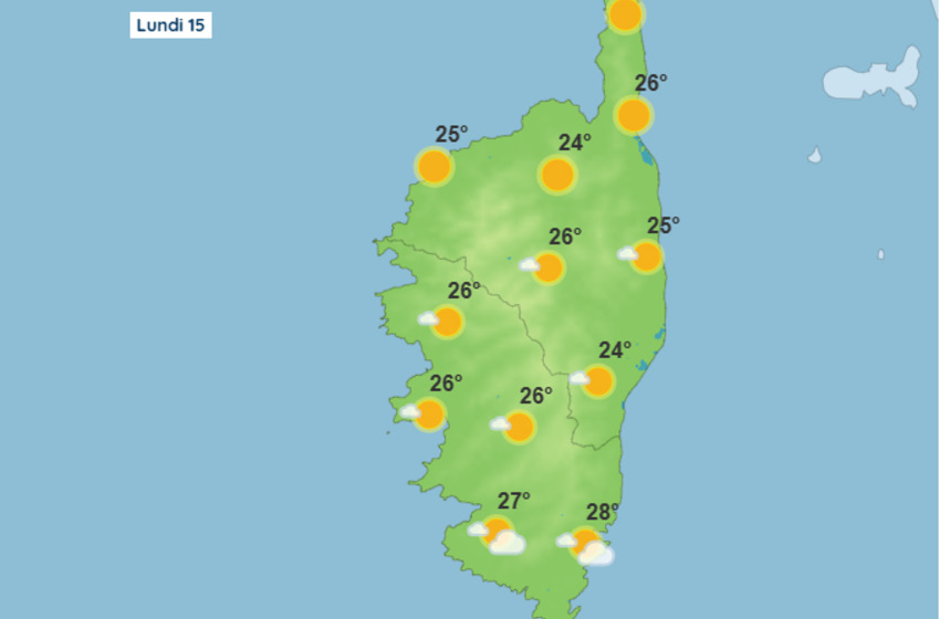Météo pour ce lundi 15 juin 2026 en Corse