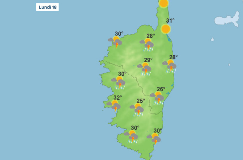 Météo pour ce lundi 18 août 2025 en Corse