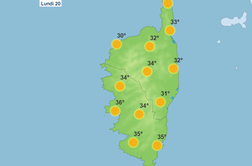 Météo pour ce lundi 20 juillet 2026 en Corse