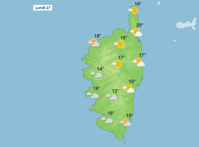 Météo pour ce lundi 27 octobre 2025 en Corse