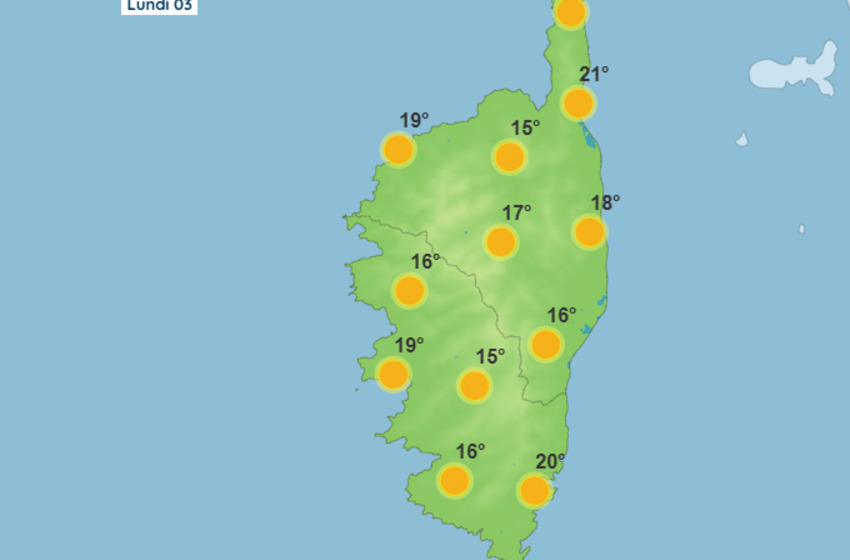 Météo pour ce lundi 3 novembre 2025 en Corse