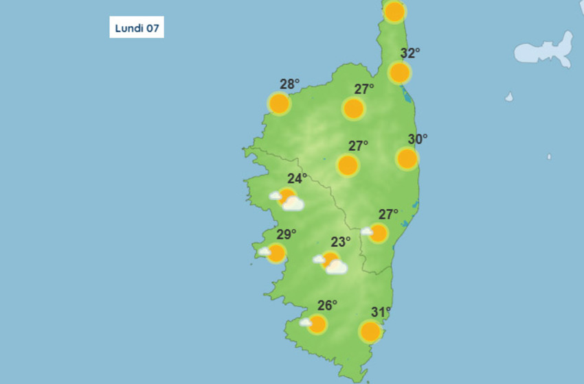 Météo pour ce lundi 7 juillet 2025 en Corse