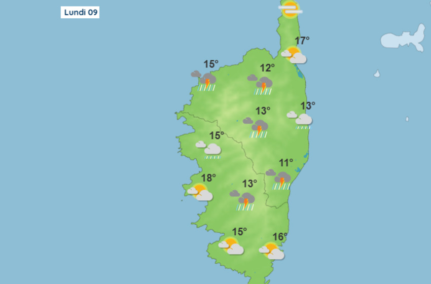 Météo pour ce lundi 9 mars 2026 en Corse