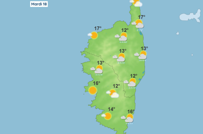 Météo pour ce mardi 18 novembre 2025 en Corse