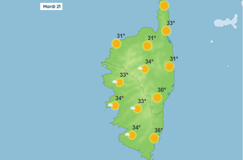 Météo pour ce mardi 21 juillet 2026 en Corse