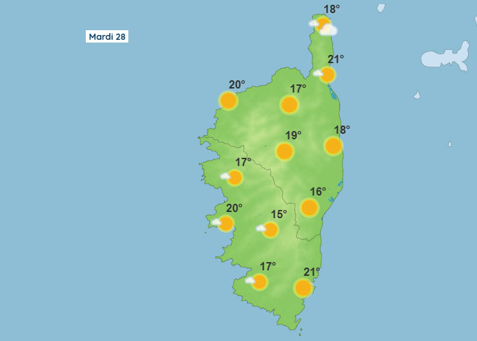 Météo pour ce mardi 28 octobre 2025 en Corse
