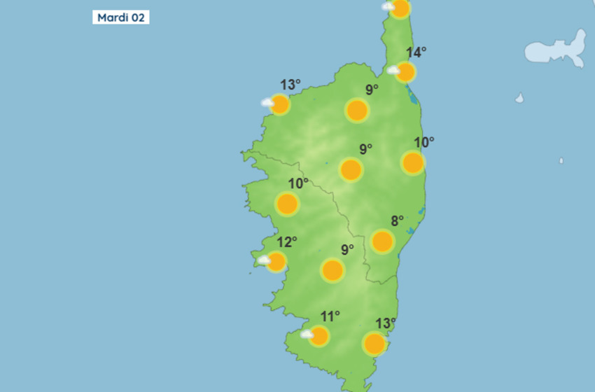 Météo pour ce mardi 2 décembre 2025 en Corse