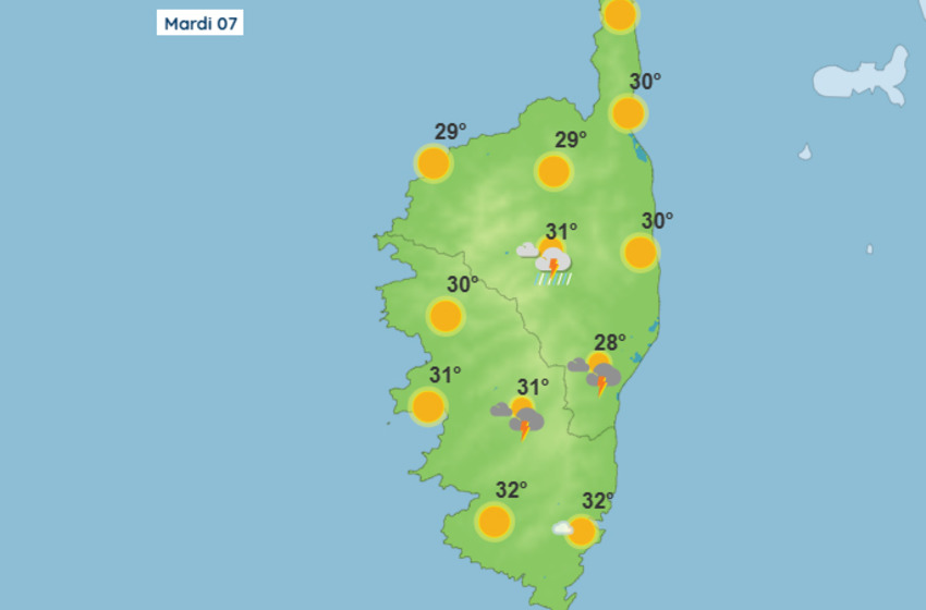 Météo pour ce mardi 7 juillet 2026 en Corse