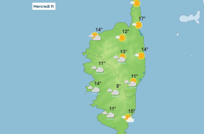 Météo pour ce mercredi 11 février 2026 en Corse