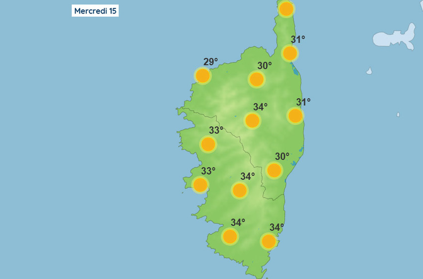 Météo pour ce mercredi 15 juillet 2026 en Corse