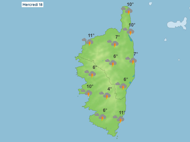 Météo pour ce mercredi 18 janvier 2023 en Corse pluie et neige au