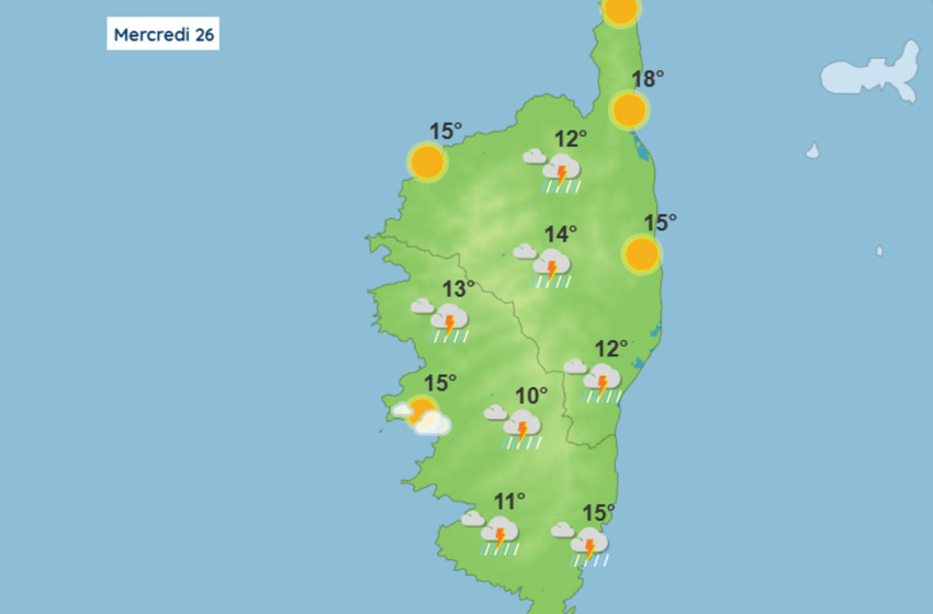 Météo pour ce mercredi 26 mars 2025 en Corse