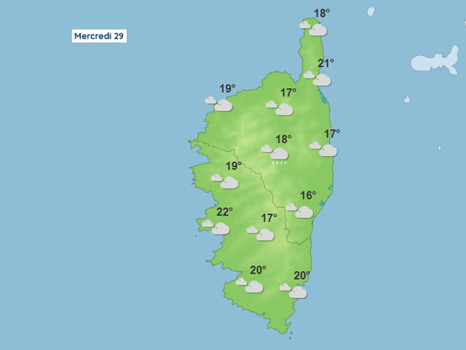 Météo pour ce mercredi 29 octobre 2025 en Corse