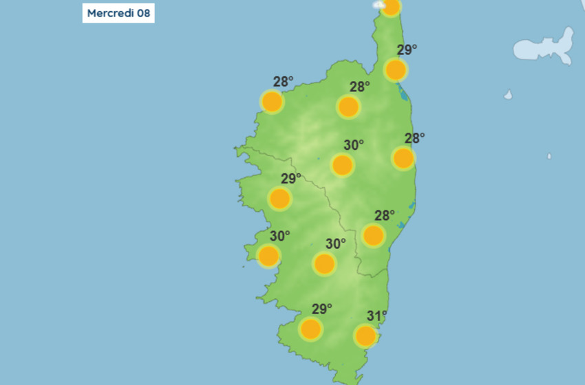 Météo pour ce mercredi 8 juillet 2026 en Corse
