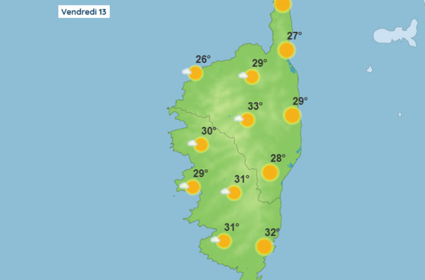 Météo pour ce vendredi 13 juin 2025 en Corse