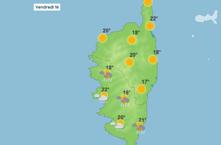 Météo pour ce vendredi 16 mai 2025 en Corse