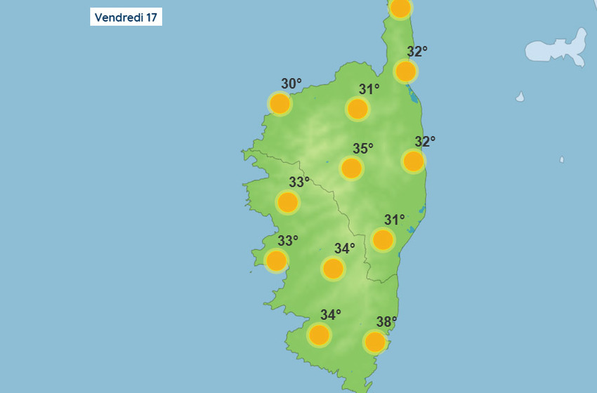 Météo pour ce vendredi 17 juillet 2026 en Corse
