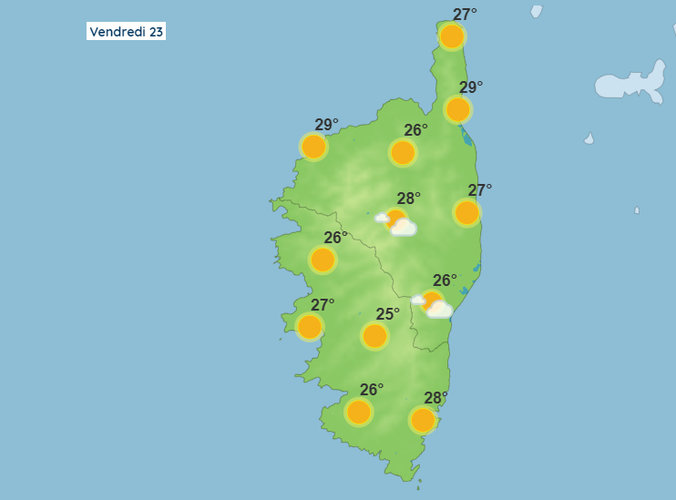Météo pour ce vendredi 23 juin 2023 en Corse baisse spectaculaire des