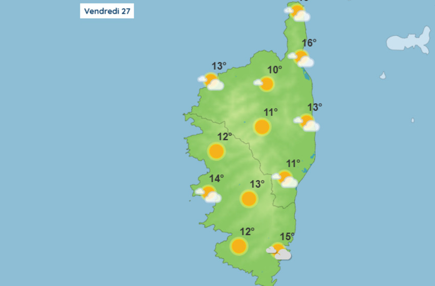 Météo pour ce vendredi 27 février 2026 en Corse