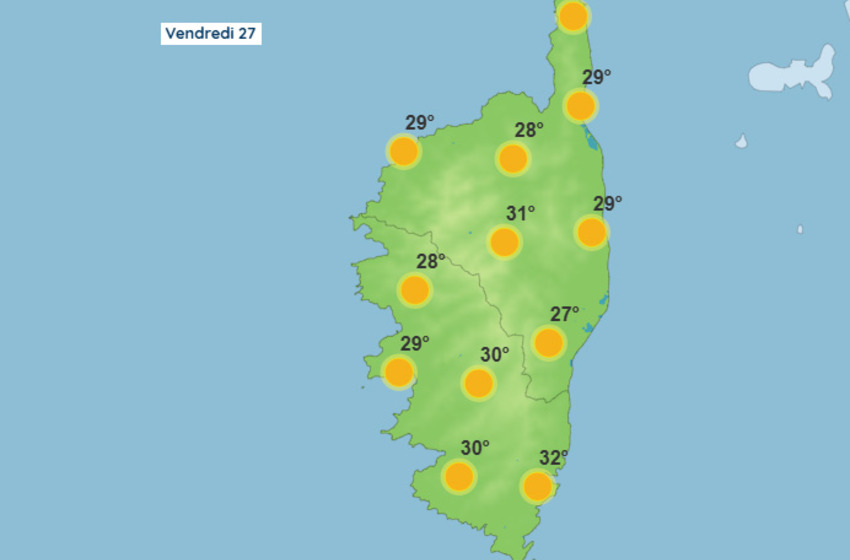 Météo pour ce vendredi 27 juin 2025 en Corse