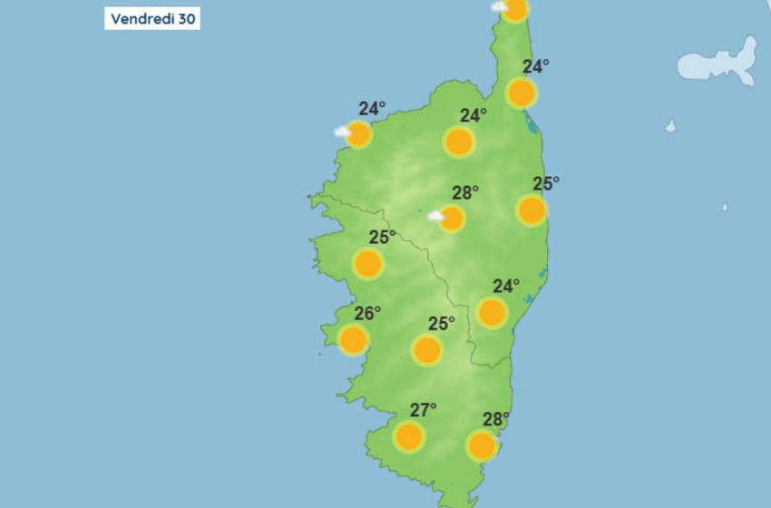 Météo pour ce vendredi 30 mai 2025 en Corse