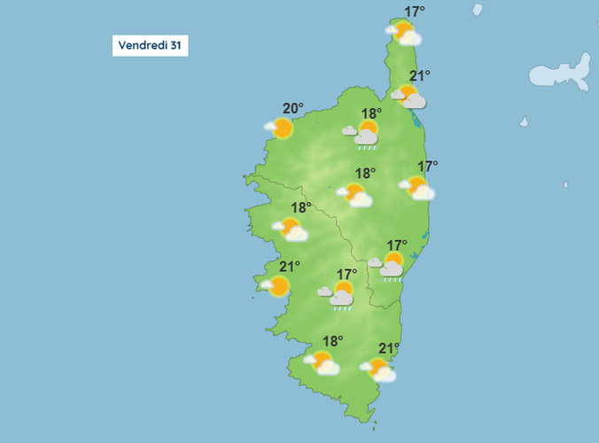 Météo pour ce vendredi 31 octobre 2025 en Corse